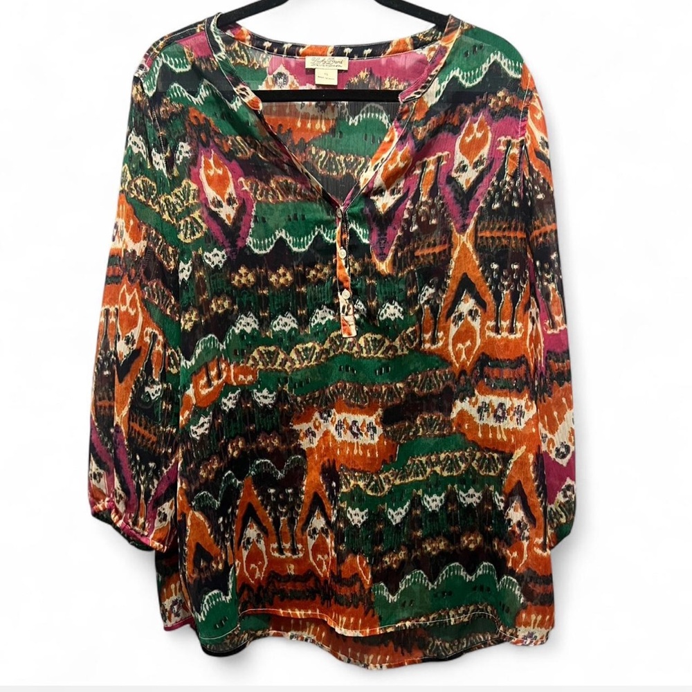Lucky Brand Multicolor Sheer Patterned Blouse